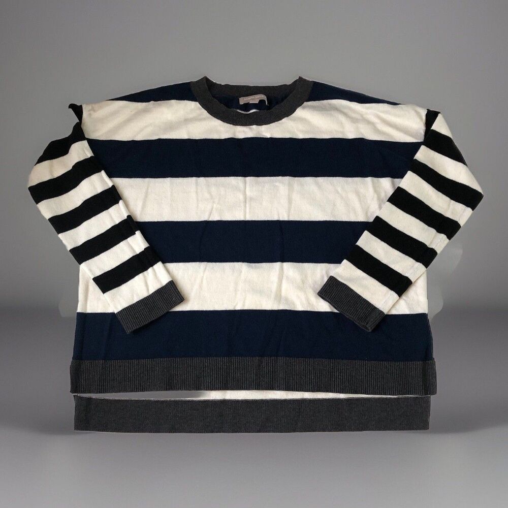 Banana Republic Women’s Sweater Striped Crew Neck Blue Black Gray White Medium